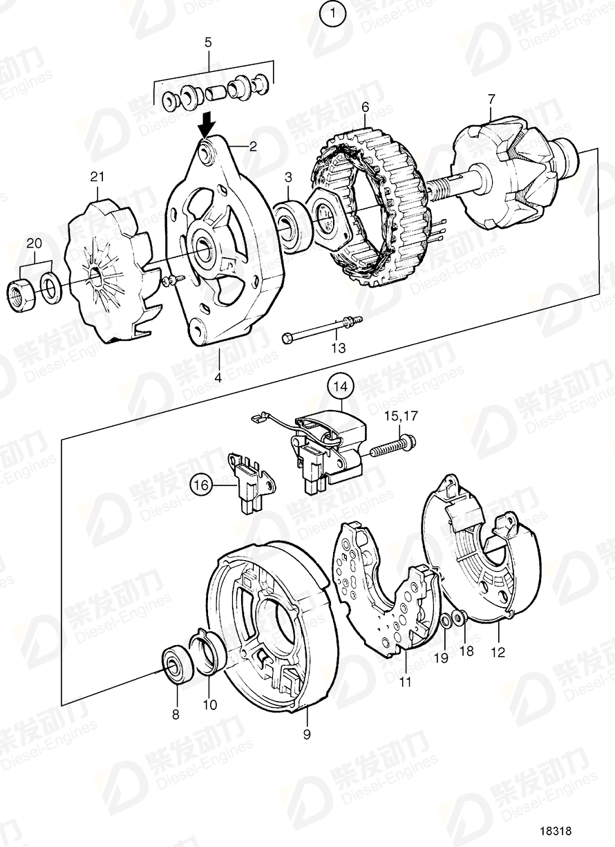 volvo penta Alternator, 28V 60A 864008 Drawing